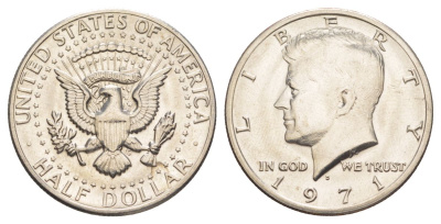 США 1/2 доллара (50 центов) 1971 D, Джон Кеннеди KM 202b медь плакированная медно-никелем aUNC 111-515