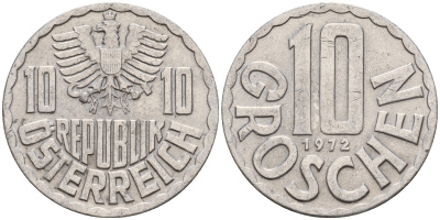 Австрия 10 грошей 1972  KM 2878 алюминий    4160-1264