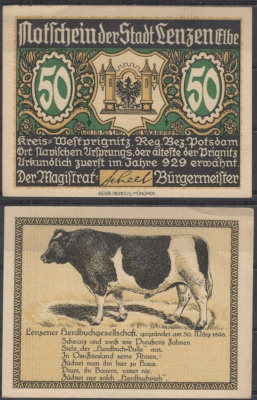 Ленцен на Эльбе 50 пфеннигов 1922 Grabowski 792.1-3/6 бумага UNC (пресс) 8601-8-3-1