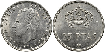 Испания 25 песет 1975 (77) Хуан Карлос I (1975-2014) KM 808 медно-никель UNC 4171-716