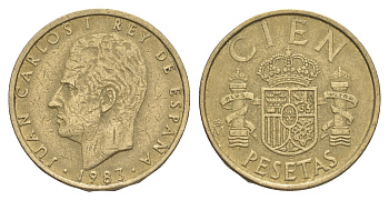 Испания 100 песет 1983 M, Хуан Карлос I (1975-2014) KM 826 алюминиевая бронза 4616-1121