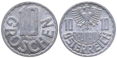 Австрия 10 грошей 1968 KM 2878 алюминий 53-754