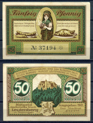 Лойтенберг (Тюрингия) 50 пфеннигов 1921 бумага aUNC 7556-5-3-2
