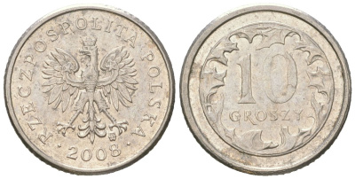 Польша 10 грошей 2008 MW Y 279 медно-никель aUNC 4618-141