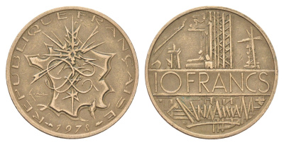 Франция 10 франков 1978 KM 940 медь алюминий никель 4706-821