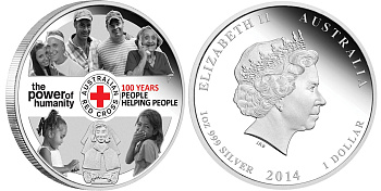 Австралия 1 доллар 2014 100 лет Австралийскому красному кресту, коробка, сертификат KM NEW серебро PROOF 00-00