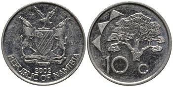 Намибия 10 центов 2002 KM 2 никелированная сталь 4577-1133