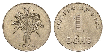 Южный Вьетнам 1 донг 1964 год-тип KM 7 медно-никель UNC 4674-1144