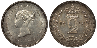 Великобритания 2 пенса 1850 Виктория (1837-1901) Spink 3919, KM 729 серебро PROOFLIKE 1524-443