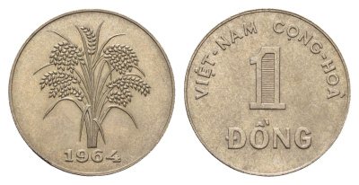 Южный Вьетнам 1 донг 1964 год-тип KM 7 медно-никель UNC 4674-1144