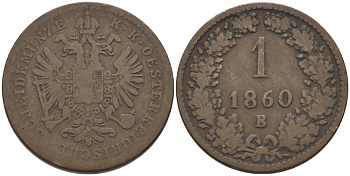 АВСТРИЯ 1 КРЕЙЦЕР 1860 В KM 2186 медь 100-132
