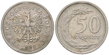Польша 50 грошей 1990 KM 281 медно-никель 4383-241