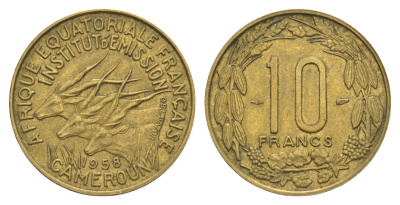 Камерун, Французская Экваториальная Африка 10 франков 1958 KM 11 алюминиевая бронза 4637-241
