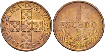 Португалия 1 эскудо 1975 KM 597 бронза 4561-642