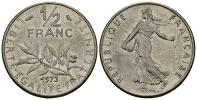 Франция 1/2 франка 1973 сеятель KM 931 никель 4135-654