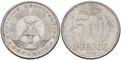 ГДР 50 пфеннигов 1958 A KM 12.1 алюминий 108-1215
