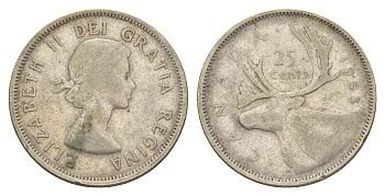 Канада 25 центов 1953 Елизавета II (1952-2022), олень KM 52 серебро 73-1431