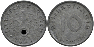 Германия 10 рейхспфеннигов 1941 А KM 101 J.371 цинк 4589-132