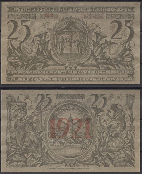 Обераммергау 25 пфеннигов 1921 Mehl Grabowski 992.6-1.1 бумага UNC (пресс) 8613-22-3-2