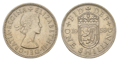 Великобритания 1 шиллинг 1958 Елизавета II (1952-2022), Шотландский герб KM 905, Spink 4148 медно-никель 4177-517