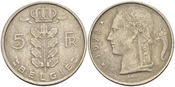 Бельгия 5 франков 1972 Belgie, Бодуэн I (1951-1993) KM 135.1 медно-никель 4546-311