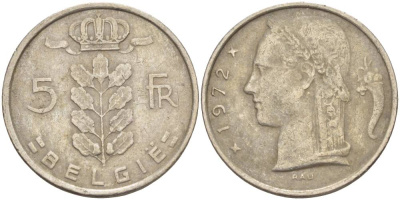 Бельгия 5 франков 1972 Belgie, Бодуэн I (1951-1993) KM 135.1 медно-никель 4546-311
