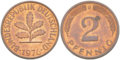 ФРГ 2 ПФЕННИГА 1976 D KM 106а, J. 381а сталь плакированная сталь плакированная медьюю 4181-822