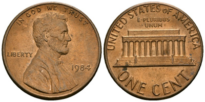США 1 цент 1984 KM 201b цинк плакированный медью 4136-967