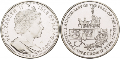 Остров Мэн 1 крона 2009 20 лет падению Берлинской стены KM 1373 медно-никель UNC 107-724