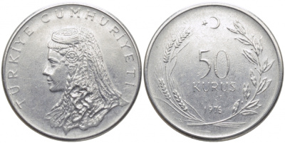 Турция 50 курушей 1976 Анатолийская невеста KM 899 нержавеющая сталь 3856-837