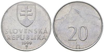 Словакия 20 геллеров 1999 MK, редкий год KM 18 алюминий aUNC 4164-556