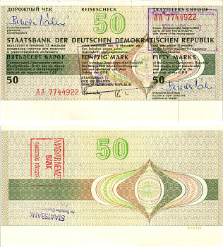 ГДР 50 марок 1990 дорожный чек, серия АА бумага UNC (пресс) 7375-29-3-1