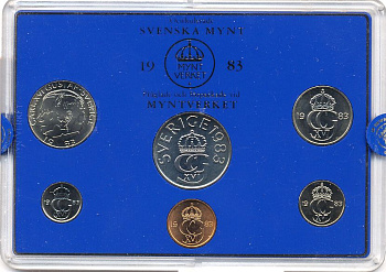 Швеция набор монетного двора из 6 монет 1983 в пластике, Карл XVI Густав (1973- ) KM MS27 UNC 5-4-2-69