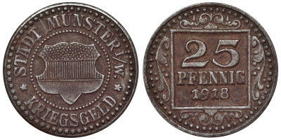 Германия, Мюнстер 25 пфеннигов 1918 Северный Рейн-Вестфалия, нотгельд Funck 350.4 железо 4121-332