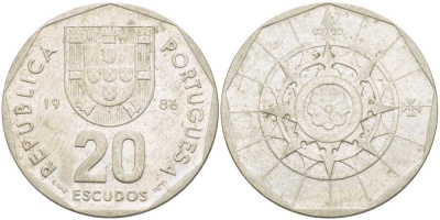 ПОРТУГАЛИЯ 20 ЭСКУДО 1986 INCM KM 634.1 медно-никель 4384-832
