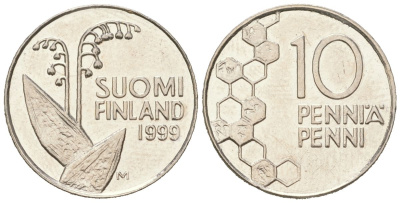 Финляндия 10 пенни 1999 M KM 65 медно-никель aUNC 96-566