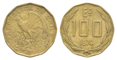 Чили 100 эскудо 1974 KM 202 никель латунь 4654-642
