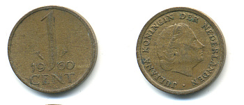 Нидерланды 1 цент 1960 Юлиана (1949-1980) KM 180 бронза 83-928