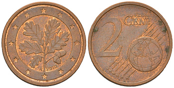 Германия 2 евроцента 2010 A KM 208 сталь плакированная медью 4516-124