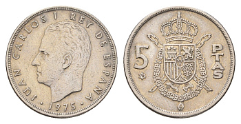 Испания 5 песет 1975 (78) Хуан Карлос I (1975-2014) KM 807 медно-никель 183-222