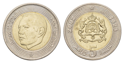 Марокко 5 дирхамов 2002 AH 1423, год-тип Y 109 биметалл UNC 216-742