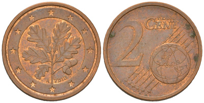 Германия 2 евроцента 2010 A KM 208 сталь плакированная медью 4516-124