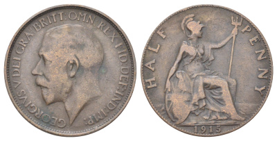 Великобритания 1/2 пенни 1915 Георг V (1910-1936) KM 809, Spink 4056 бронза 4707-1044
