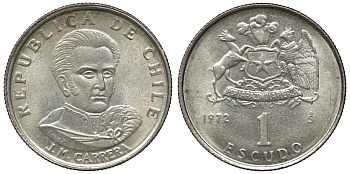 Чили 1 эскудо 1972 Хосе Мигель Каррера KM 197 медно-никель 4118-257