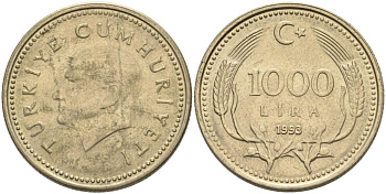 Турция 1000 лир 1993 Кемаль Ататюрк KM 997 медь никель цинк аUNC 4561-134