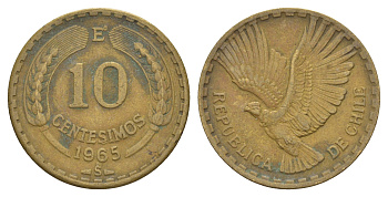 Чили 10 сентесимо 1969 KM 191 алюминиевая бронза 4656-1022