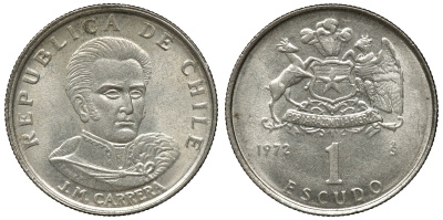 Чили 1 эскудо 1972 Хосе Мигель Каррера KM 197 медно-никель 4118-257