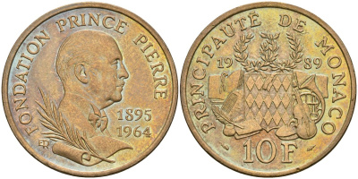 Монако 10 франков 1989 Ренье III (1949-2005), фонд принца Пьера KM 162 никель алюминий бронза 08-916