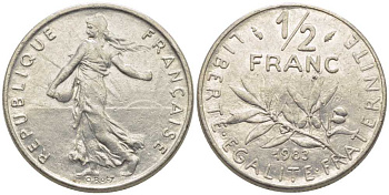 ФРАНЦИЯ 1/2 ФРАНКА 1983 СЕЯТЕЛЬ KM 931.1, LE FRANC 198.22 никель 175-956
