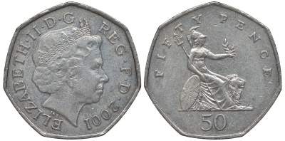 Великобритания 50 пенсов 2001 Елизавета II (1952-2022) KM 991, Spink 4610 (H8) медно-никель 4131-735